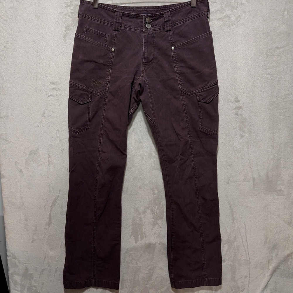 Arcteryx Womens 8 Cargo Pants Purple Cotton Canvas Straight Leg Hiking Outdoor